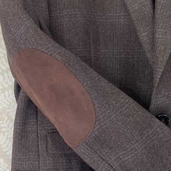Ralph Lauren Wool Brown Windowpane 2 Button Double Vent Elbow Patch Blazer 42R - Picture 5 of 12